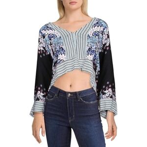 Free People Mix N Match Mixed Print Top Blouse blue Black Combo size medium